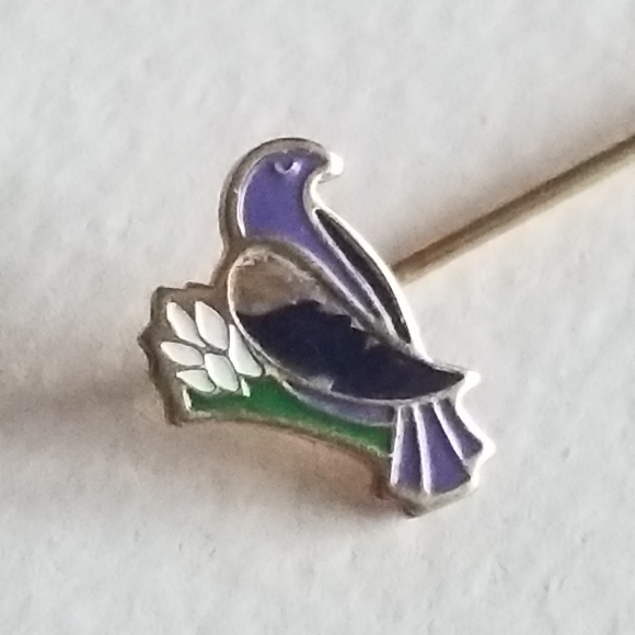 Vintage bird stickpin stick pin purple black enamel gold tone flower - Picture 8 of 8